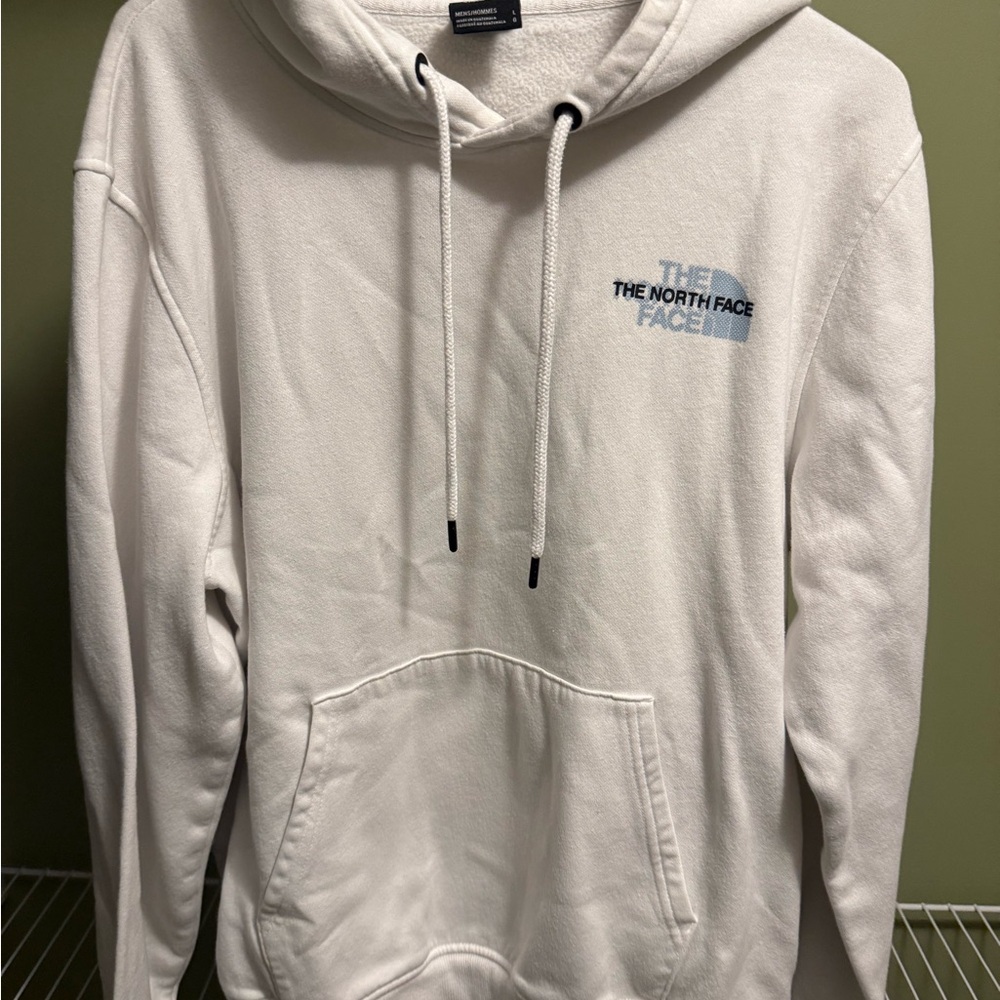 The North Face White Hoodie Blue Logo Minimal Design